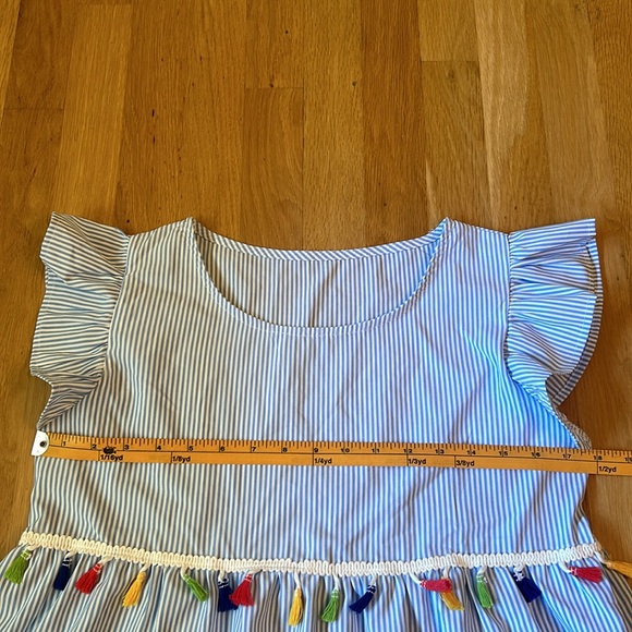 Blue and White Striped Multi Color Tassel Top Size Small - Picture 9 of 13